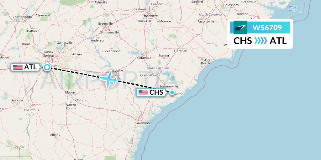 WS6709 WestJet Flight Map: Charleston to Atlanta