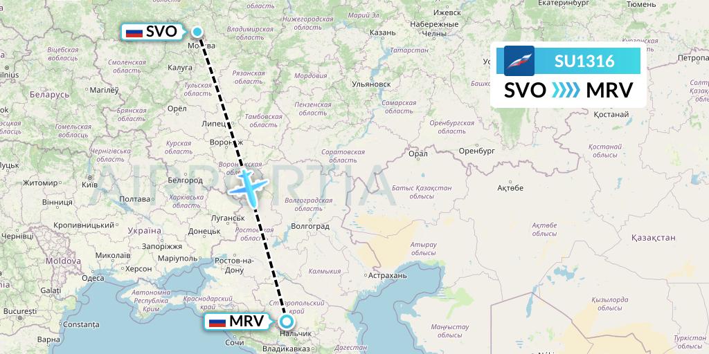 SU1316 Aeroflot Flight Map: Moscow to Mineralnye Vody