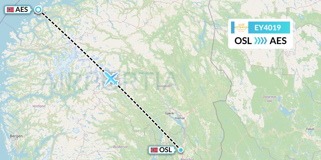 EY4019 Etihad Airways Flight Map: Oslo to Alesund
