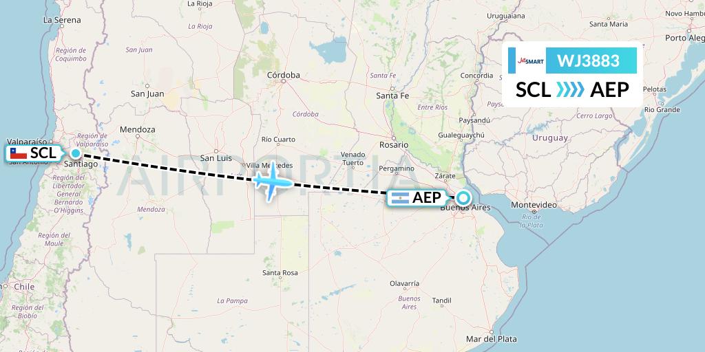 WJ3883 Jetsmart Airlines Flight Map: Santiago to Buenos Aires