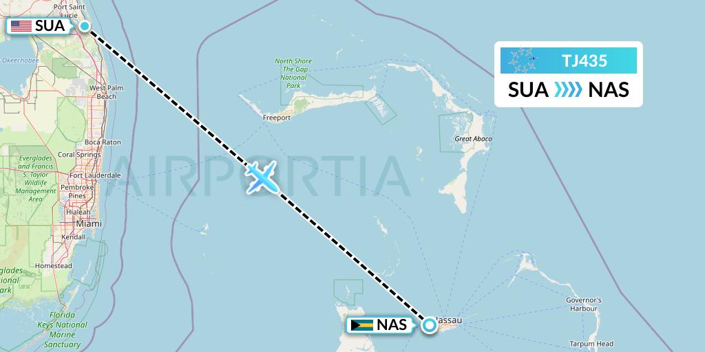 TJ435 Tradewind Aviation Flight Map: Stuart to Nassau