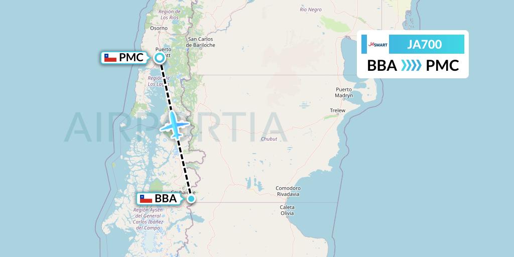 JA700 JetSMART Flight Map: Balmaceda to Puerto Montt