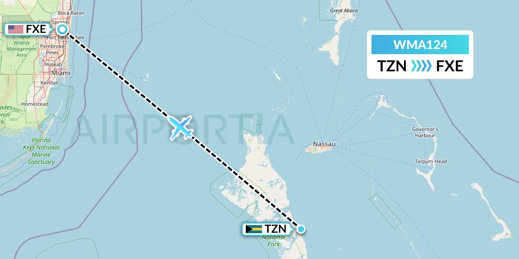 WMA124 Watermakers Air Flight Map: South Andros to Fort Lauderdale