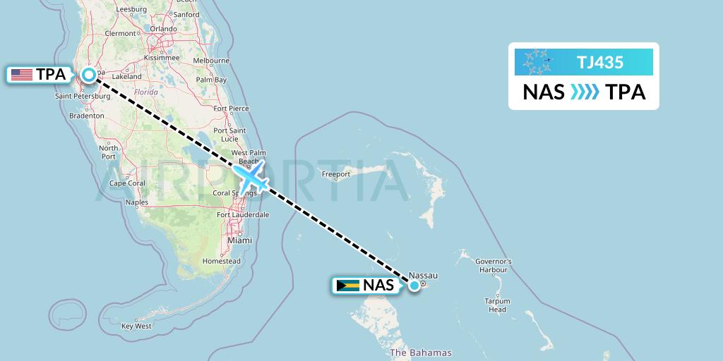TJ435 Tradewind Aviation Flight Map: Nassau to Tampa