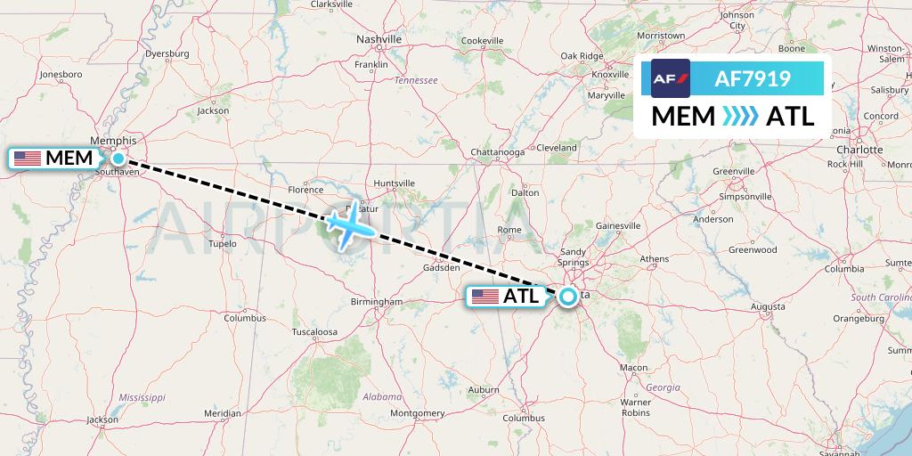 AF7919 Air France Flight Map: Memphis to Atlanta
