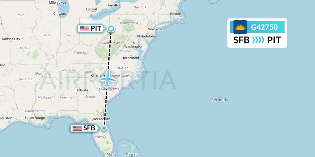 G42750 Allegiant Air Flight Map: Orlando to Pittsburgh