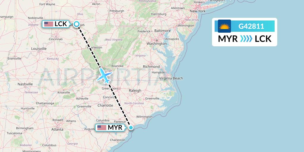 G42811 Allegiant Air Flight Map: Myrtle Beach to Columbus