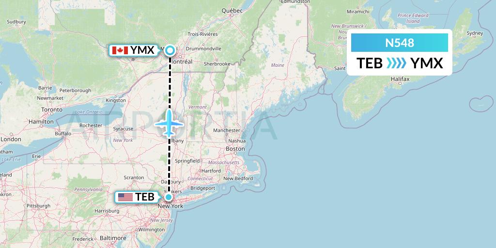 N548 Nolinor Aviation Flight Map: Teterboro to Montreal
