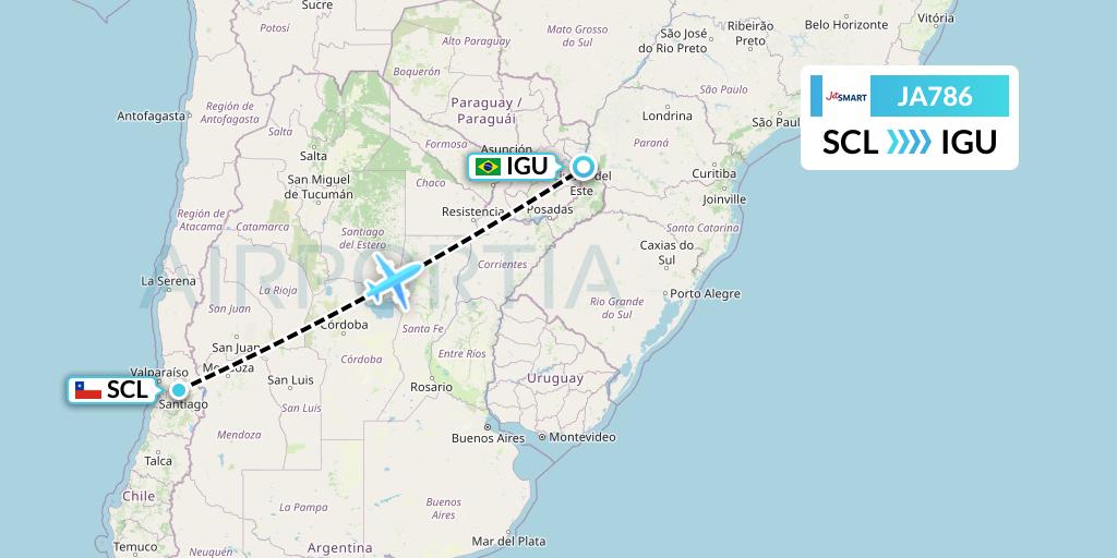 JA786 JetSMART Flight Map: Santiago to Foz do Iguacu