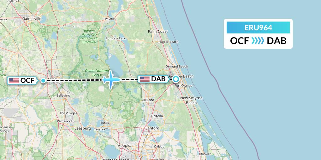 ERU964 Embry-riddle Aeronautical University Flight Map: Ocala to Daytona Beach