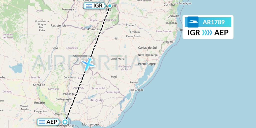 AR1789 Aerolineas Argentinas Flight Map: Puerto Iguazu to Buenos Aires
