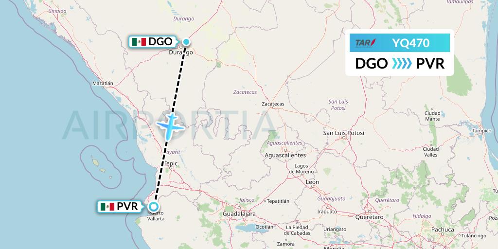 YQ470 TAR Aerolineas Flight Map: Durango to Puerto Vallarta