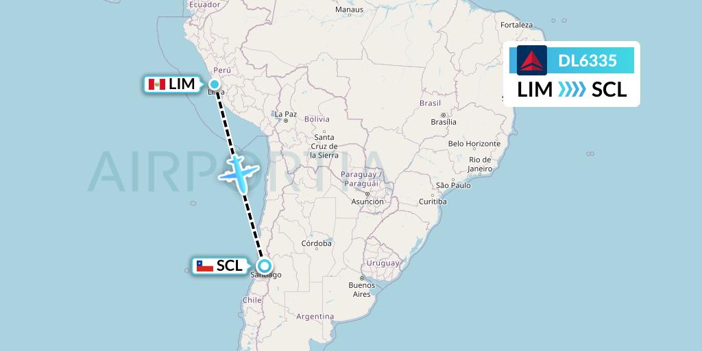 DL6335 Delta Air Lines Flight Map: Lima to Santiago