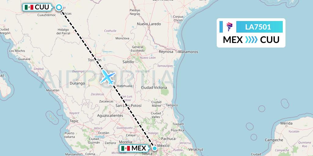LA7501 LAN Airlines Flight Map: Mexico City to Chihuahua