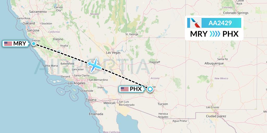 AA2429 American Airlines Flight Map: Monterey to Phoenix