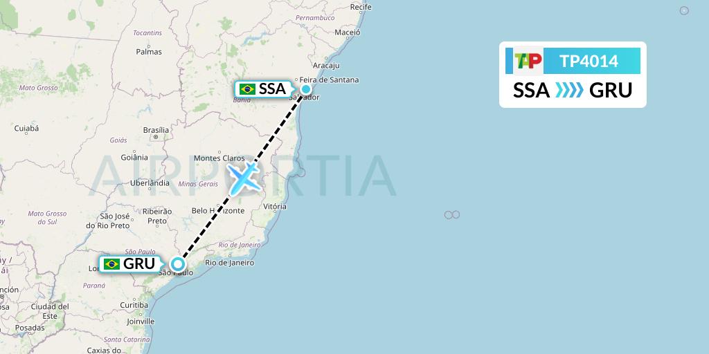 TP4014 TAP Portugal Flight Map: Salvador to Sao Paulo