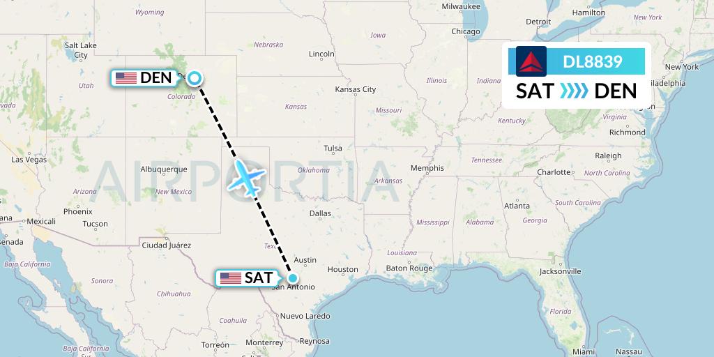 DL8839 Delta Air Lines Flight Map: San Antonio to Denver