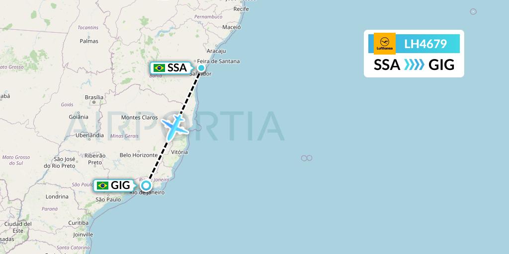 LH4679 Lufthansa Flight Map: Salvador to Rio de Janeiro