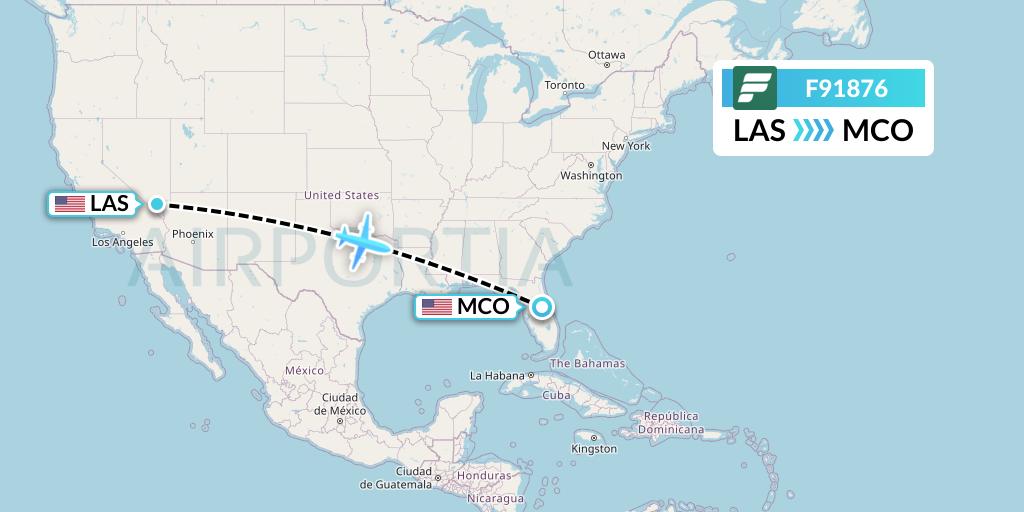 F91876 Frontier Airlines Flight Map: Las Vegas to Orlando