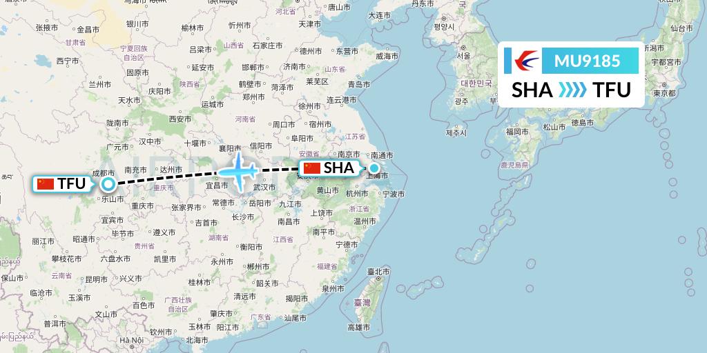 MU9185 China Eastern Airlines Flight Map: Shanghai to Chengdu