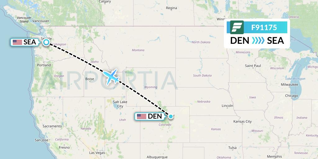 F91175 Frontier Airlines Flight Map: Denver to Seattle