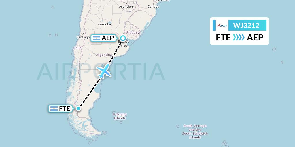 WJ3212 Jetsmart Airlines Flight Map: El Calafate to Buenos Aires