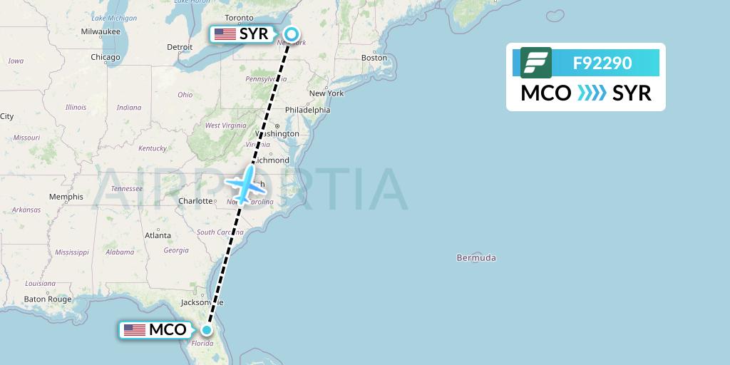 F92290 Frontier Airlines Flight Map: Orlando to Syracuse