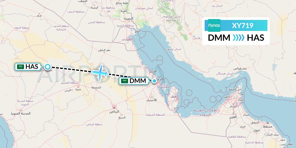 XY719 Flynas Flight Map: Dammam to Ha'il