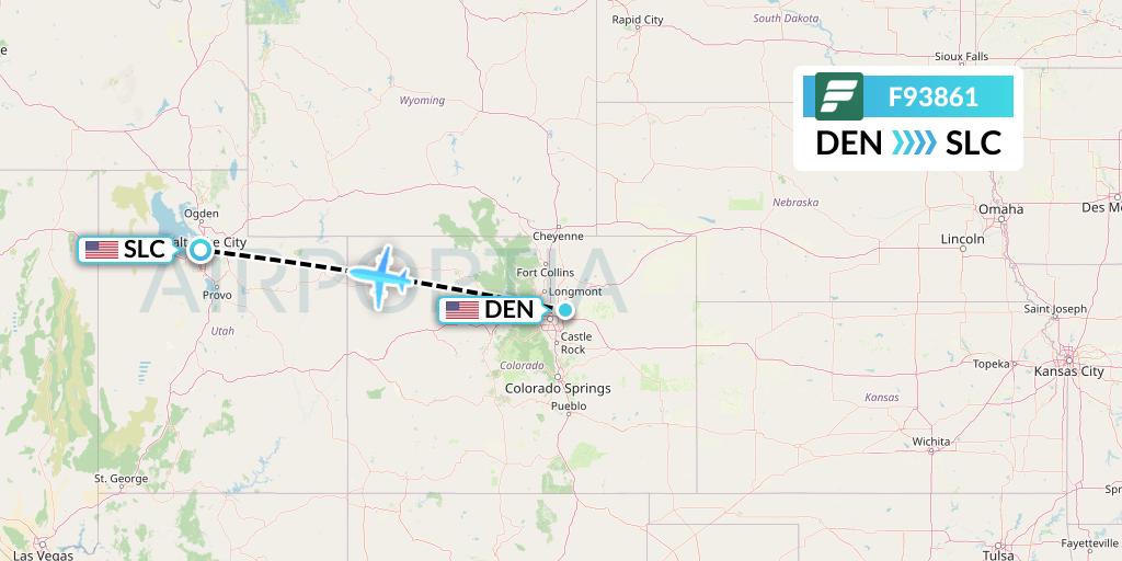 F93861 Frontier Airlines Flight Map: Denver to Salt Lake City