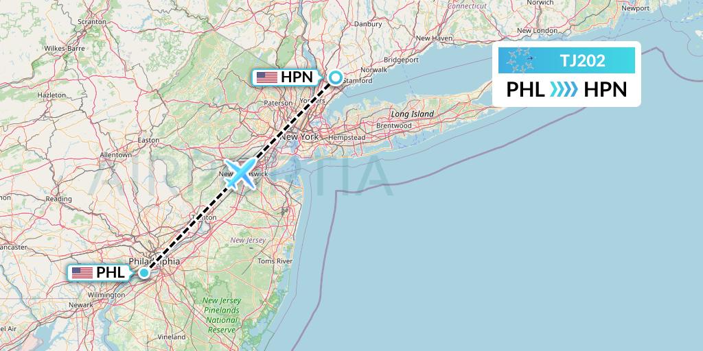 TJ202 Tradewind Aviation Flight Map: Philadelphia to White Plains