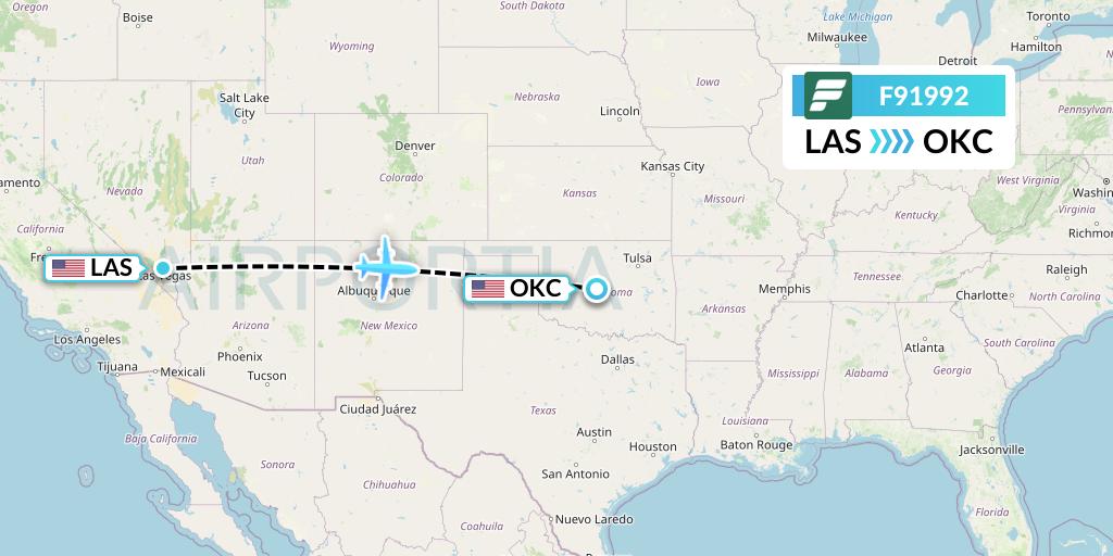 F91992 Frontier Airlines Flight Map: Las Vegas to Oklahoma City