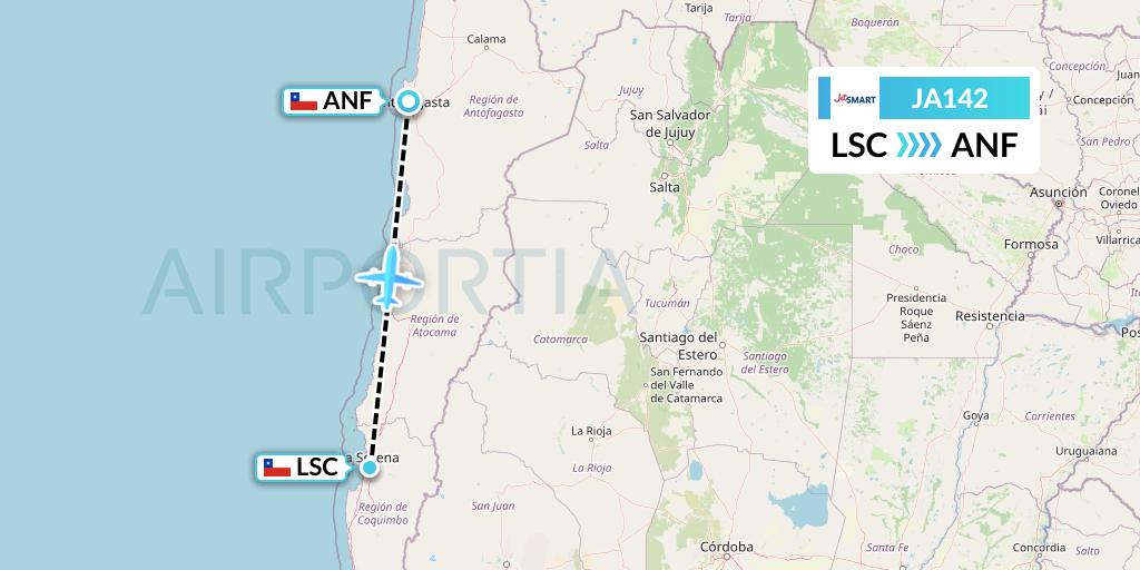JA142 JetSMART Flight Map: La Serena to Antofagasta