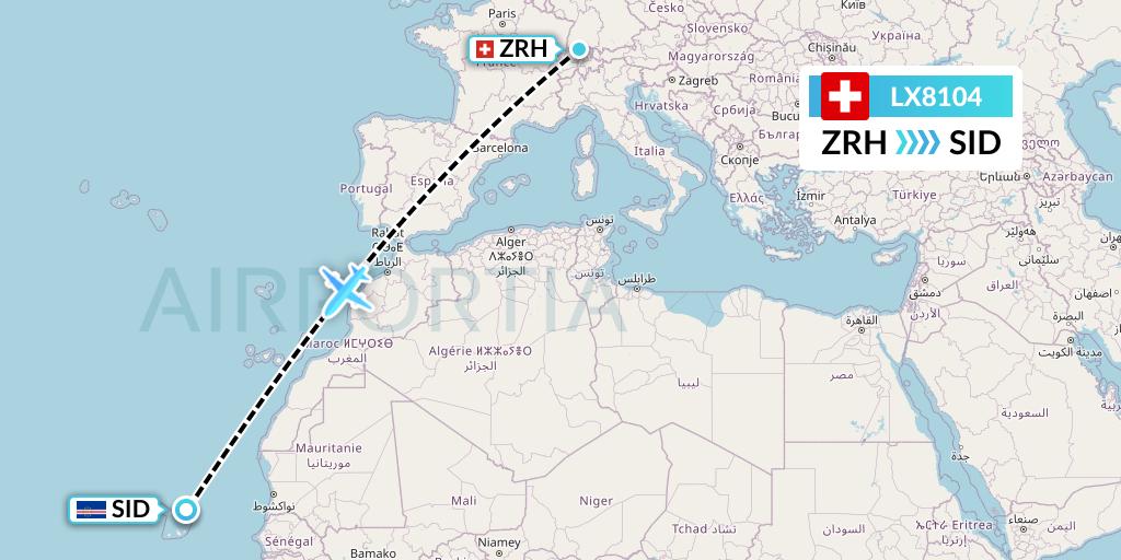 LX8104 Swiss Flight Map: Zurich to Espargos