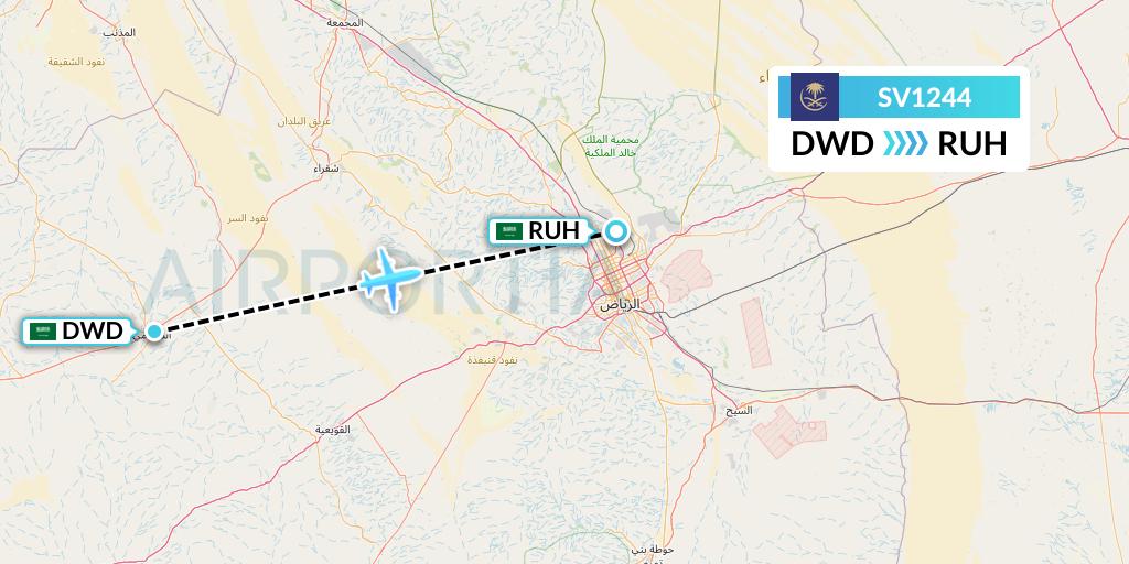 SV1244 Saudi Arabian Airlines Flight Map: Dawadmi to Riyadh