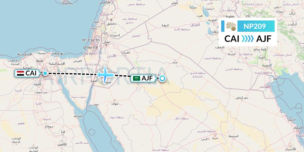 NP209 Nile Air Flight Map: Cairo to Sakaka