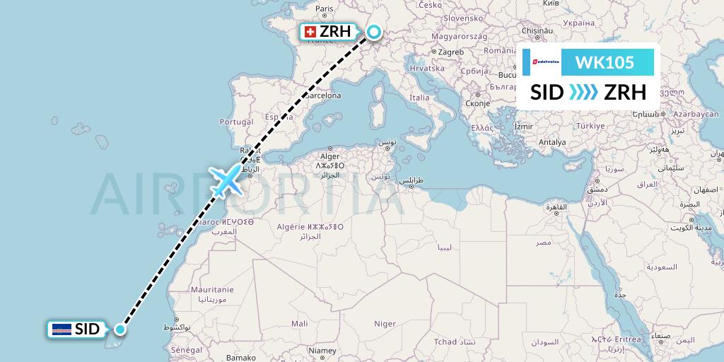 WK105 Edelweiss Air Flight Map: Espargos to Zurich