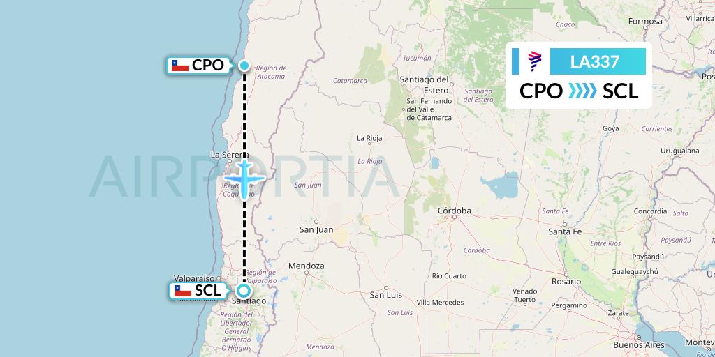 LA337 LAN Airlines Flight Map: Copiapo to Santiago