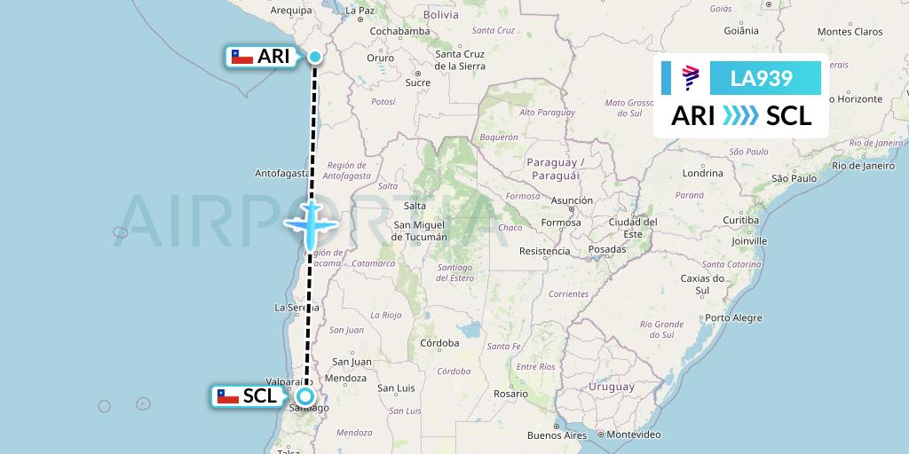 LA939 LAN Airlines Flight Map: Arica to Santiago