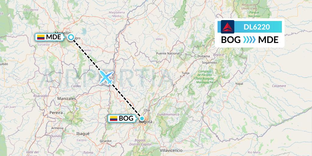 DL6220 Delta Air Lines Flight Map: Bogota to Medellin