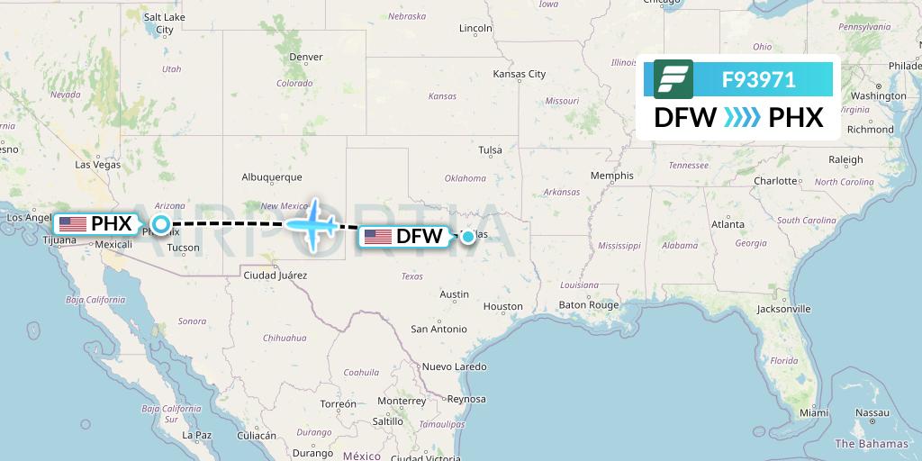 F93971 Frontier Airlines Flight Map: Dallas to Phoenix