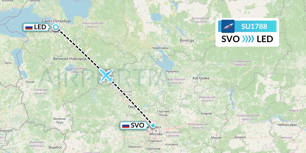 SU1788 Aeroflot Flight Map: Moscow to St. Petersburg