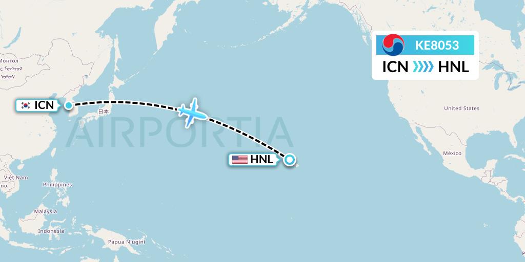 KE8053 Korean Air Flight Map: Seoul to Honolulu