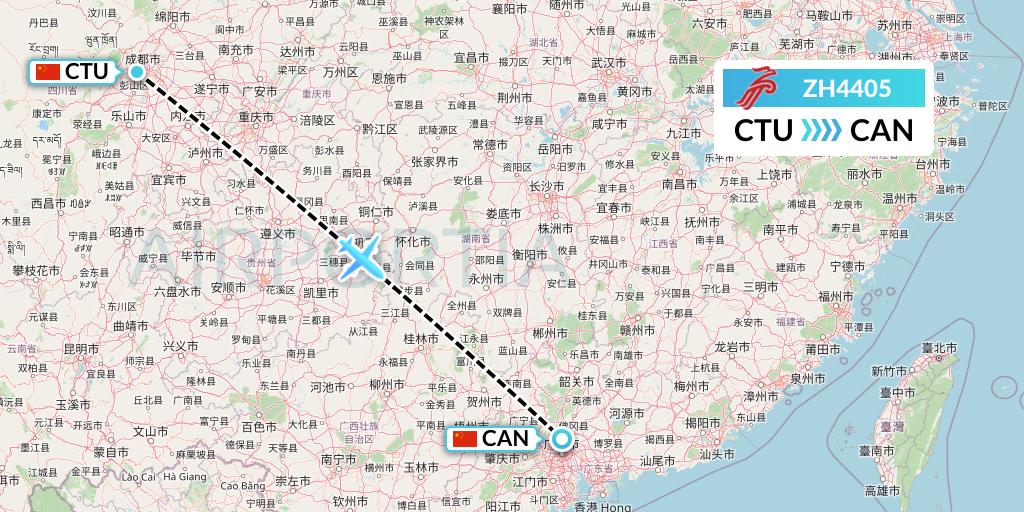 ZH4405 Shenzhen Airlines Flight Map: Chengdu to Guangzhou