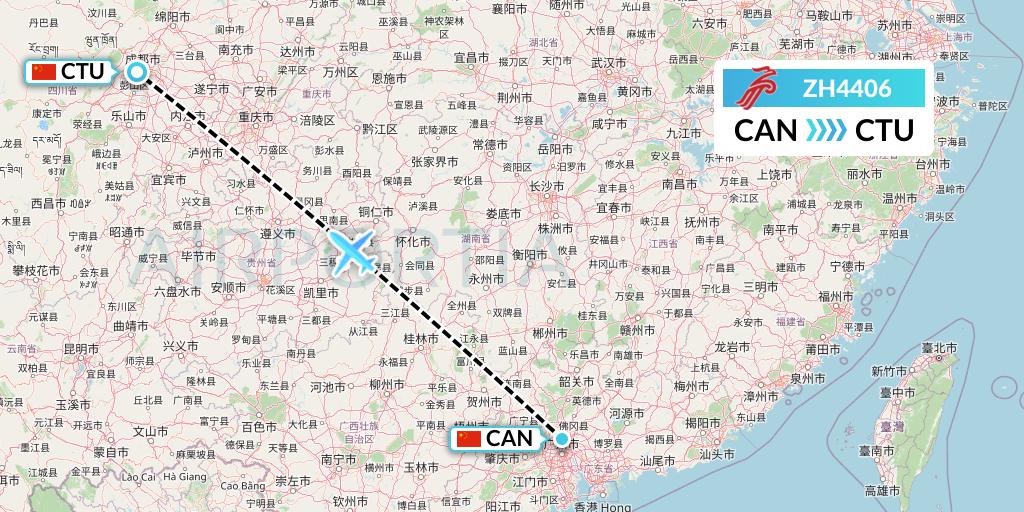 ZH4406 Shenzhen Airlines Flight Map: Guangzhou to Chengdu