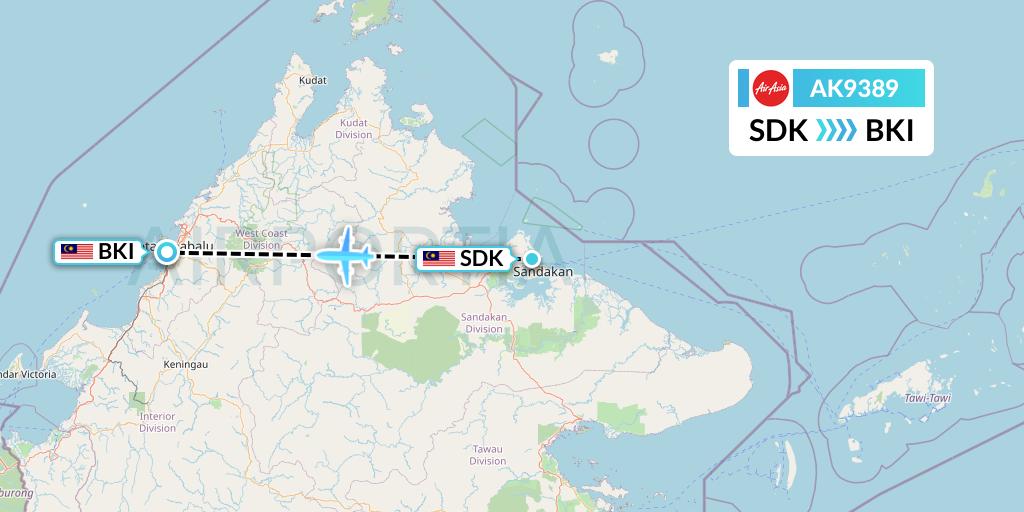 AK9389 Flight Status AirAsia Sandakan to Kota Kinabalu (AXM9389)