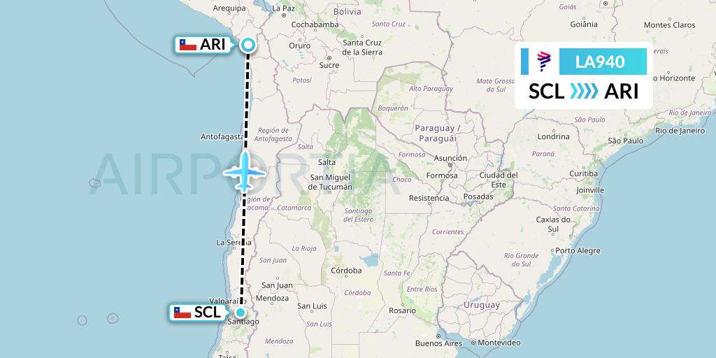 LA940 LAN Airlines Flight Map: Santiago to Arica