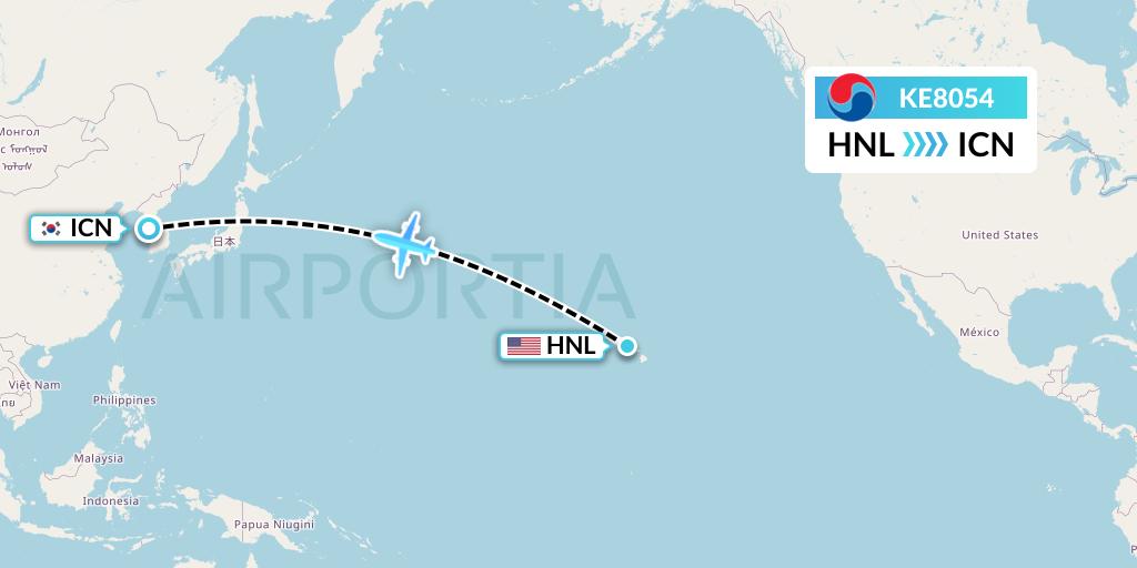 KE8054 Korean Air Flight Map: Honolulu to Seoul