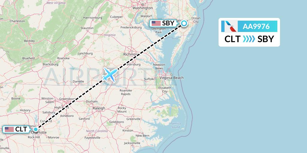 AA9976 American Airlines Flight Map: Charlotte to Salisbury