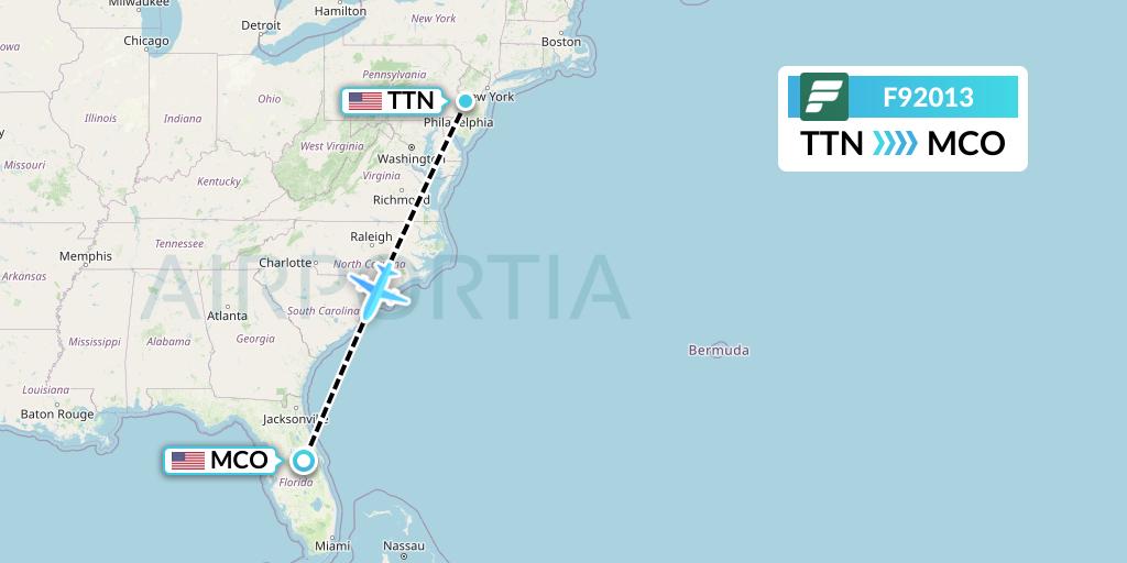 F92013 Frontier Airlines Flight Map: Trenton to Orlando