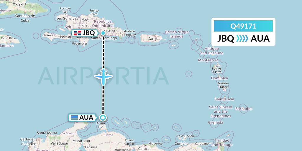 Q49171 Euroairlines Flight Map: Santo Domingo to Oranjestad